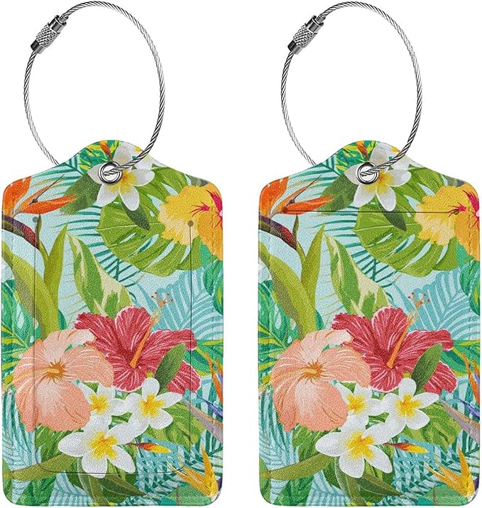 Set of 2 Luggage Tag for Suitcases Tie dye PU Leather Luggage Tag with Full Back Privacy Name ID Card Fun Laggage Tags
