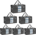 VENO 6 Pack Moving Bags, Comforter and Blanket Storage Bags for Closet, Moving Boxes, Boxes with Lids Alternative, College Dorm Packing Supplies, Foldable Heavy-Duty Tote with Window (Gray, 6 Pack)