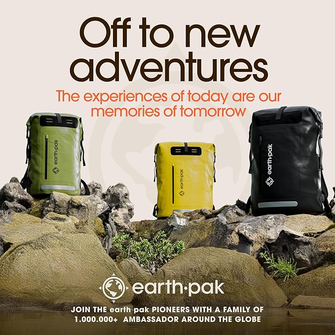 Earth Pak Waterproof Backpack - Heavy Duty Hiking Backpack - Roll-Top Closure - Waterproof Bag - Cushioned Dry Bags Waterproof w/ IPX8 Waterproof Phone Case - Wet Bag for Hiking, Kayak