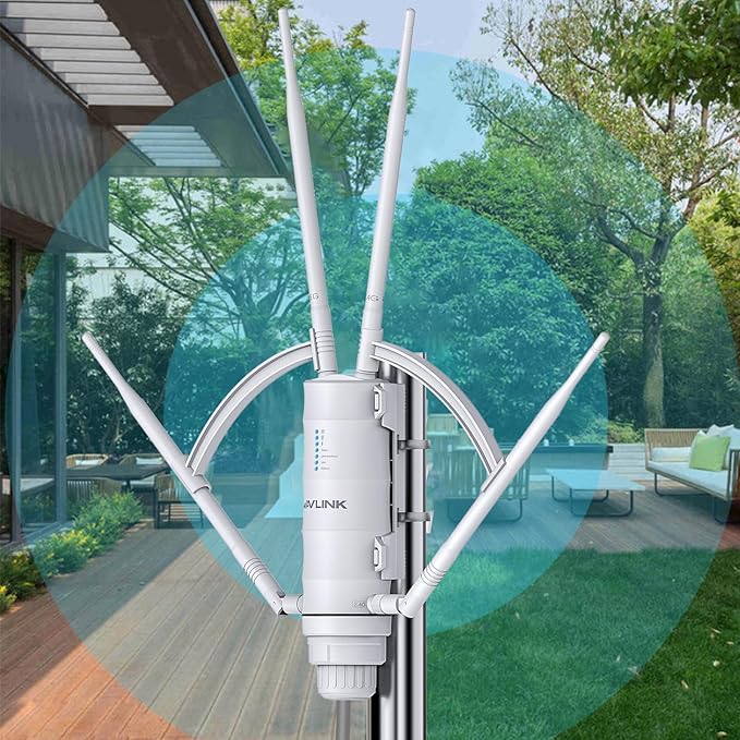 WAVLINK AC1200 Outdoor Long Range Weatherproof WiFi Extender/Wireless Access Point with Passive POE, Dual Band 5G+2.4G, 4x7dBi Omni Directional Antennas,Supports Router/AP/Repeater/Mesh Modes