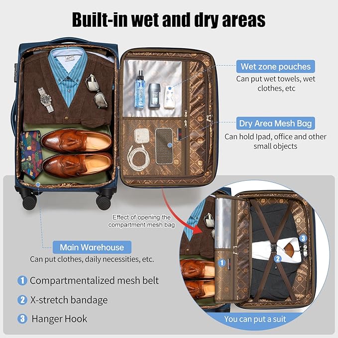 Softside Expandable Luggage with 4 Spinner Wheels, Durable Checked-Luggage Suicase (Blue, 29-Inch)