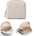 Vlando Mini Jewelry Travel Case,Jewelry Pouch Bags with Zipper,Velvet Jewelry Organizer Storage Bag for Bracelet Rings Earring Travel Essentials Gifts for Women Girl-Beige