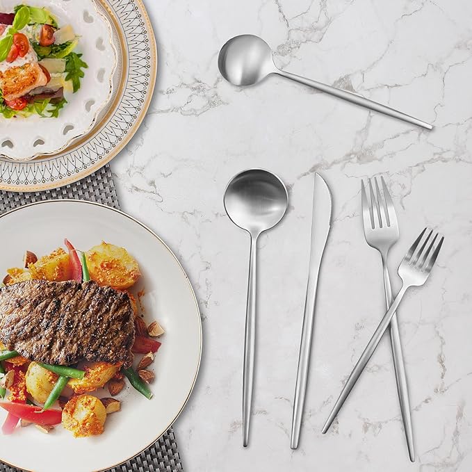 20-Piece Stainless Steel Silverware Set - Tableware Cutlery for 4, Satin Finished & Dishwasher Safe