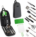 Life2Go 12 Piece Camp Cooking Utensil Set & Outdoor Kitchen Gear Cookware Kit, Portable Compact Carry Case for Camping, Hiking, Travel, BBQ Grilling Stainless Steel Accessories Spoon & Fork, Gray
