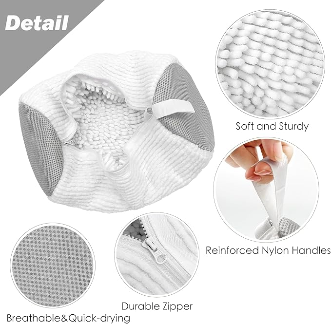 Shoe Washing Machine Bag,Laundry Shoe Bag for Washer and Dryer,Reusable Shoe Cleaning Bag for Sneakers,Tennis Shoes,With Self-locking Zipper, Microfiber Inside,Include Shoes Storage Bag (White(1PC))