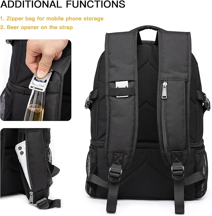 TUGUAN Insulated Cooler Backpack 38 Cans Double Deck Leakproof Lightweight Soft Lunch Backpack Small Cooler Bag Beach Picnic