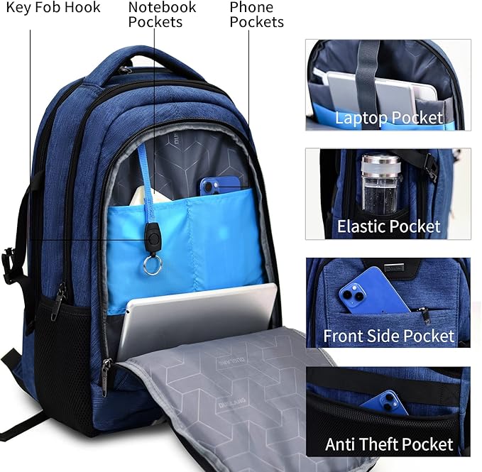 DUALSNG Travel Work Laptop Backpack With USB Charging Port Fits 15.6 15 14 13 Inch Laptop and Notebook Business Anti Theft College Computer Bag Back Pack for Women Men - Navy Blue