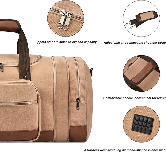 Litvyak Duffle Bag for Travel, Large 60L Canvas Travel Duffel Bags Overnight Weekend Gym Carry On Luggage Bag for Men & Women(Coffee)