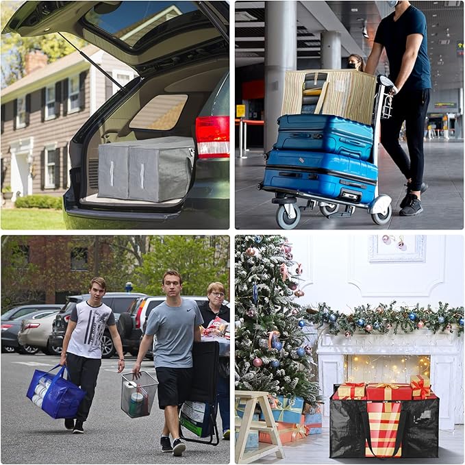 BALEINE 2-Pack Oversized Moving Bags with Reinforced Handles, Heavy-Duty Storage Tote for Clothes, Moving Supplies (Grey with Window, 2-Pack)