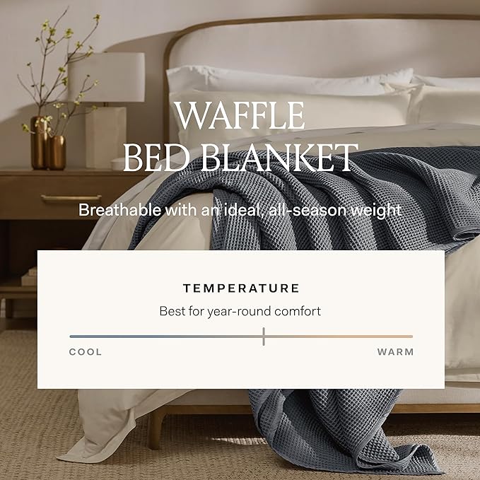BOLL & BRANCH Waffle Bed Blanket - Twin, Stone - Luxury 100% Organic Cotton - Soft, Lightweight and Breathable - Textured Waffle Weave Design