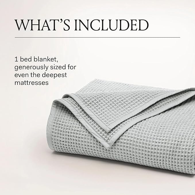 BOLL & BRANCH Waffle Bed Blanket - King/Cal King, Stone - Luxury 100% Organic Cotton - Soft, Lightweight and Breathable - Textured Waffle Weave Design