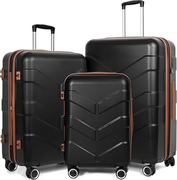 Luggage Sets 3 Piece with Spinner Wheel, Hardside Suitcase Set with TSA Lock, Expandable Lightweight Travel Luggage for Men and Women, Black