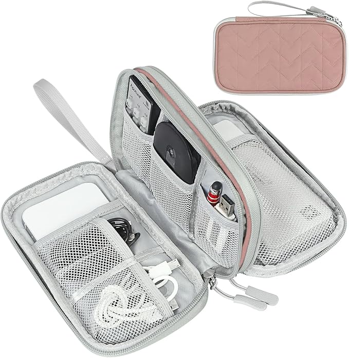 FYY Travel Cable Organizer Bag Pouch Electronic Accessories Carry Case Portable Waterproof Double Layers All-in-One Storage for Cable, Cord, Charger, Phone,-Pattern Pink(M)