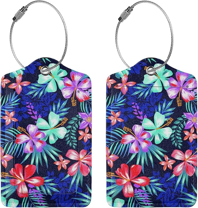 Set of 2 Luggage Tag for Suitcases Tie dye PU Leather Luggage Tag with Full Back Privacy Name ID Card Fun Laggage Tags
