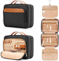 Travel Hanging Toiletry Bag for Women, Holds Full-Size Shampoo, with Jewelry Organizer Compartment, Extra Large Makeup Bag, Waterproof Cosmetic Bag, Toiletries Kit Set with Trolley Belt, Black