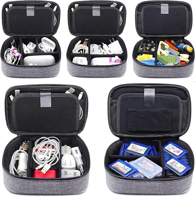 sisma Electronics Cords Organizer Tech Accessories Storage Case Travel Small Carrying Bag for Charging Cables Adapter USB Plugs Power Cord Leads - Grey 1680d