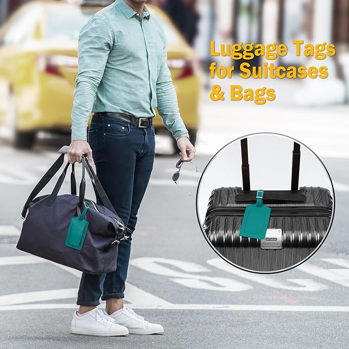 Travelambo Luggage Tags for Suitcases PU Leather Travel Tags Bag Tags Privacy Protection Travel Essentials