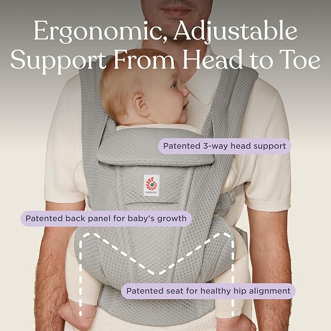 Ergobaby Omni Deluxe Baby Carrier Newborn to Toddler - Breathable Baby Carriers for Summer - All-Position Carrier with Enhanced Lumbar Support & Airflow (7-45 Pounds), Mesh, Natural Beige