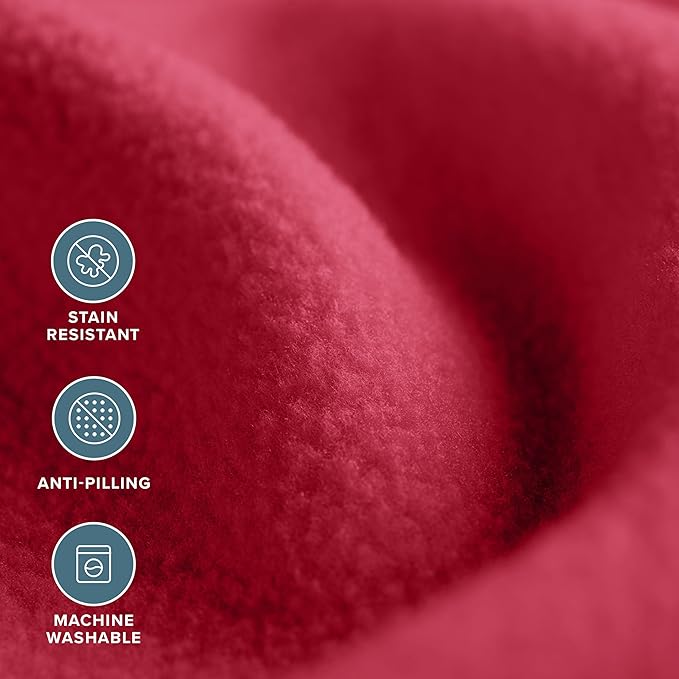 Bare Home Polar Fleece Blanket - Extra Long - Red - Warm & Cozy - Premium Fleece Throw for Bed, Sofa, Camping, Travel and Cold Nights - Lightweight Blanket (Twin/Twin XL, Red)