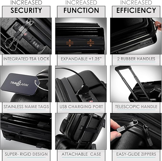Hard Shell Luggage Sets with Spinner Wheels 4 Piece, Expandable Large Suitcases with TSA Lock, Travel Large Suitcase Set, Jet Black Luggage Set