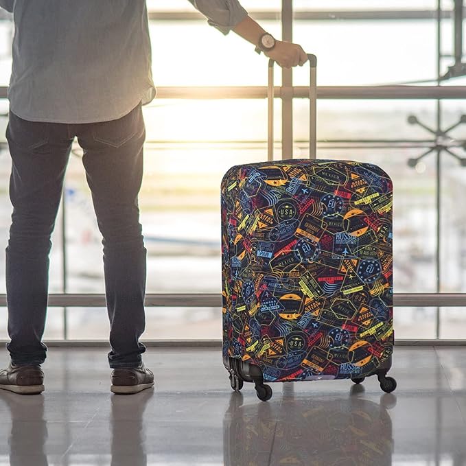 Explore Land Travel Luggage Cover Suitcase Protector Fits 31-32 Inch Case (Stamp, XL)