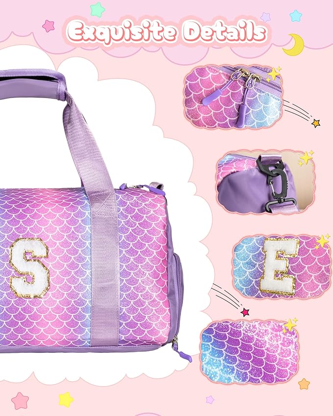 Valentines Day Gifts for Her-Girl Gym Bag with Shoe Compartment, Kid Personalized Weekender Overnight Bags, Initial Travel Tote with Makeup Pouch, Girls Kids Easter Gift (Letter V)