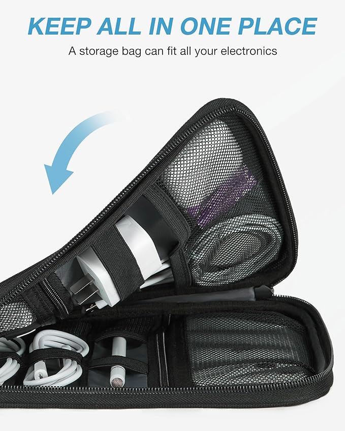 BAGSMART Electronics Travel Organizer Case, Tech Accessories Cord Storage Bag for Phone, Power Bank, SD Card, Cables, Black