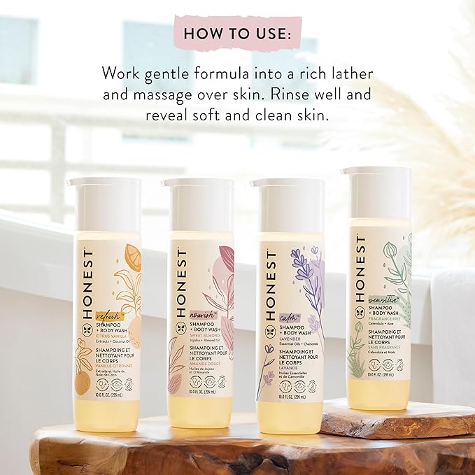The Honest Company 2-in-1 Cleansing Shampoo + Body Wash | Gentle for Baby | Naturally Derived, Tear-free, Hypoallergenic | Citrus Vanilla Refresh, 10 fl oz