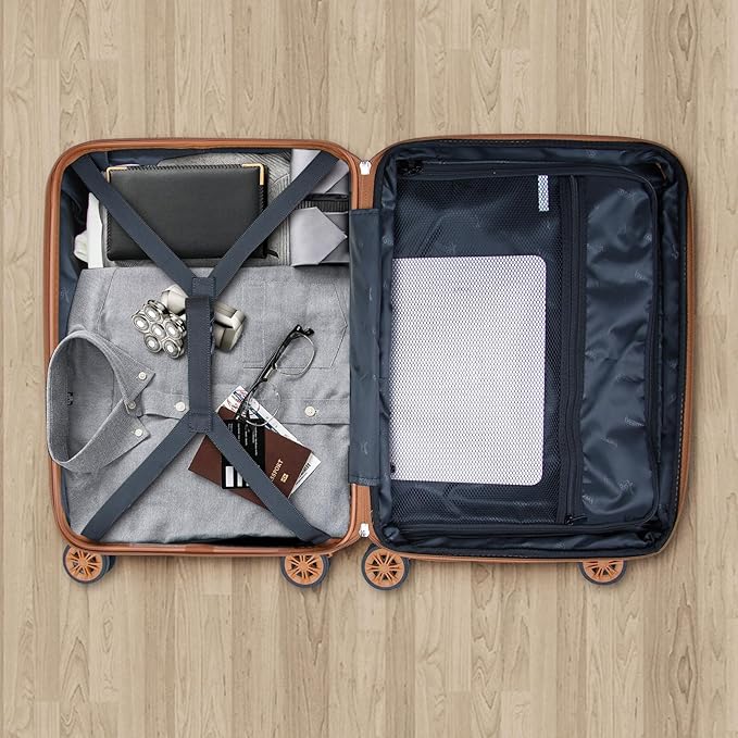 Romswi Expandable 20" Carry On Luggage,Hardshell Suitcase with Double Spinner Wheels for 20% More Space, Airline Approved Lightweight Hardside Luggage, Scratch-Resistant & YKK Zipper,Silver
