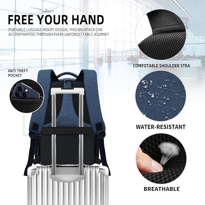 Backpack for School, School Backpack for Boys Girls Teens, College Book Bag, Water Resistant Bookbag, Back Pack for Men Women, Business Work Travel Blue