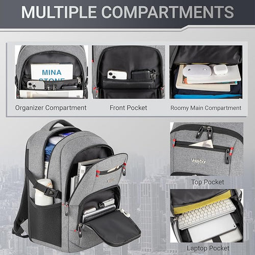 48L Expandable Laptop Backpack, Anti-thief Travel Backpack with USB Charging Port, Airline Approved Business Waterproof Carry on Luggage, Fits 17.3" Laptop for Men Women