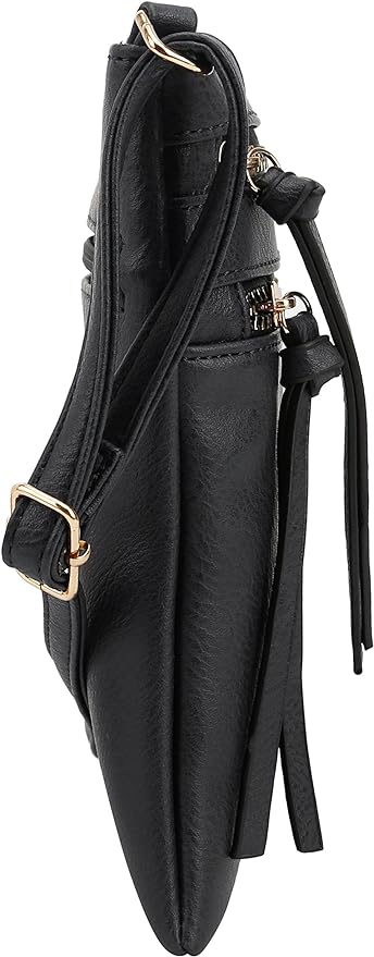 DELUXITY Crossbody Purse Bag Shoulder Bag Multi Pocket Zipper Purse | Black
