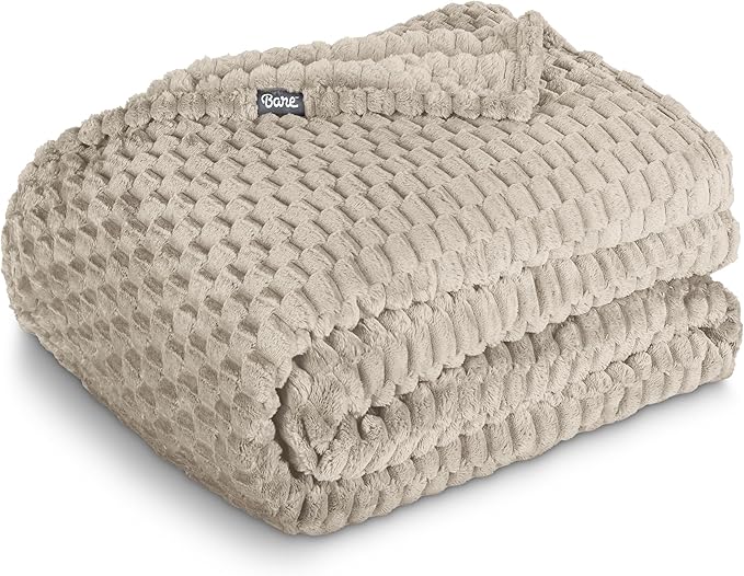 Bare Home Textured Fleece Blanket - Twin/Twin Extra Long - Ultra-Soft Lightweight for Bed, Sofa, and Couch - Luxury Microplush - Cozy Warm Blanket (Twin/Twin XL, Waffle Oyster)