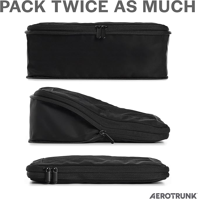 Compression Packing Cubes for Travel - Luggage Organizer Bags - Double Zipper Packing Cubes for Suitcases (4-Pack, Black)