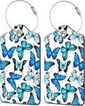 2 Pack Luggage Tag for Suitcase,Beautiful Blue Butterfly PU Leather Suitcase Tags Identifiers with Privacy Name Address Labels and Durable Steel Loop for Women Men Travel