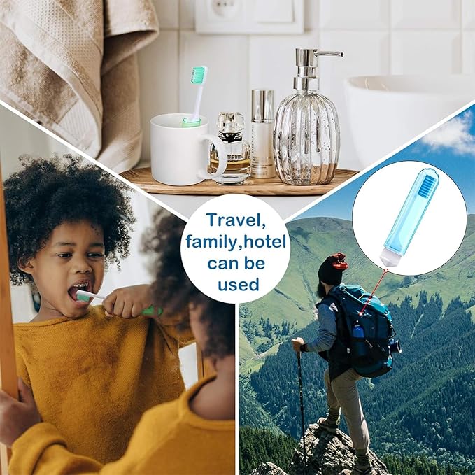 Patelai 4 Pieces Travel Toothbrush Set, Soft Bristle Mini Foldable Tooth Brush with Case, Individually Wrapped Small Portable Travel Size Toiletries Stuff for Camping (Warm Color)