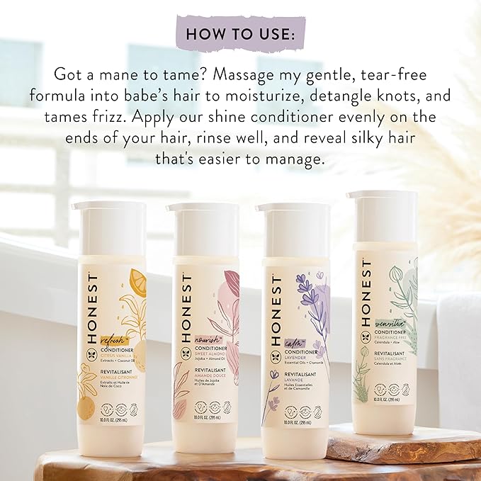 The Honest Company Silicone-Free Conditioner | Gentle for Baby | Naturally Derived, Tear-free, Hypoallergenic | Fragrance Free Sensitive, 10 fl oz