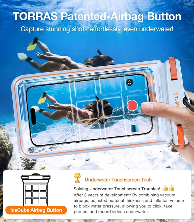 TORRAS 2 Pack IPX8 Waterproof Phone Pouch Floating, Underwater Screen Touchable, Waterproof Phone Case with Lanyard for iPhone 16 Pro Max 15 14 13 S25 Ultra S24, Cell Phone Dry Bag 7.0", Black & White