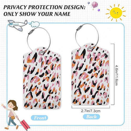 3 Pack Luggage Tag for Suitcase,Abstract Modern Leopard Leather Luggage Tags with Privacy Cover Name ID Label Identifiers Travel Bag Tags for Women Men Boys Girls