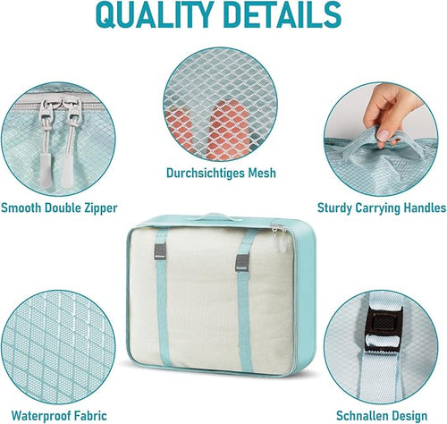 4-Piece Packing Cube Set - Lightweight Luggage Organizers for Travel, Vacation and Suitcases - Durable Accessories with Compression