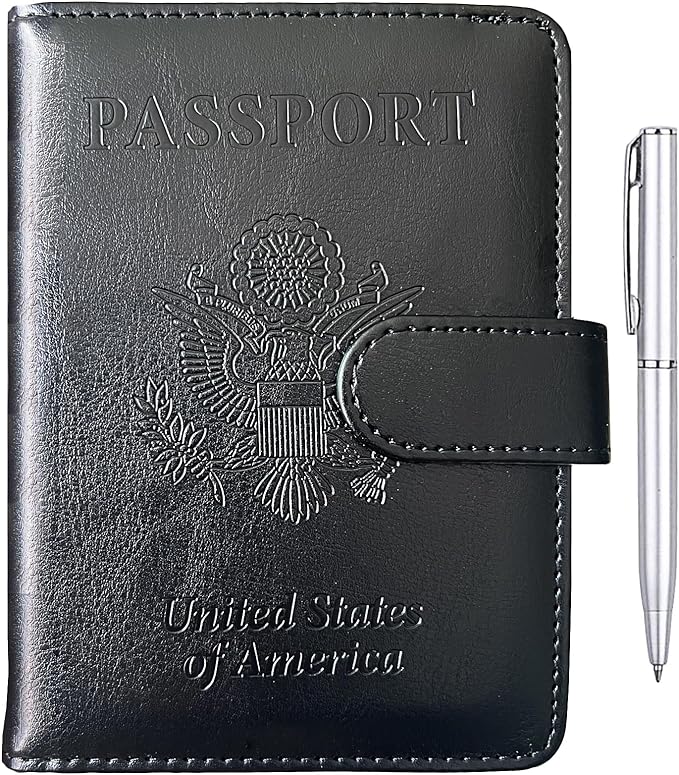 TIGARI Passport Holder for Travel Women Men, PU Leather Waterproof RFID Passport Holder Wallet Cover Case Sleeve, Family Vacation Plane Cruise Travel Document Organizer Essentials-Black