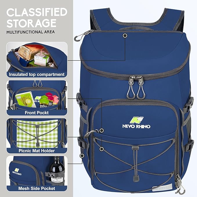 N NEVO RHINO Backpack Coolers Insulated Leak Proof 36/54 Cans,Portable Lightweight Waterproof Insulated Cooler Backpack for Men & Women Ideal for Camping,Travel,Beach,Picnics,Lunch & Day Trips