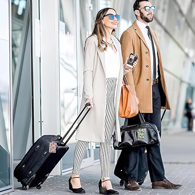 Pink Flamingo Luggage Tags,2 Pack Tropical Palm Leaves Luggage Tag,Leather Privacy Cover ID Label with Stainless Steel Loop for Women Men Kids Girls Travel