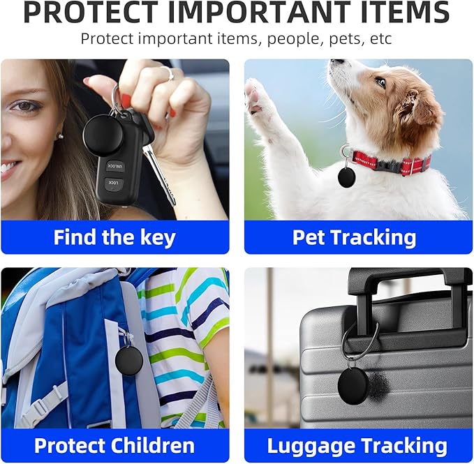 Air Tracker Tags-4 Pack Tracker Tag Work with Apple Find My (iOS 14.6 Above Only) Smart Tag Item Finders for Key, Luggage, Backpack，etc. (Black, 4 Pack)
