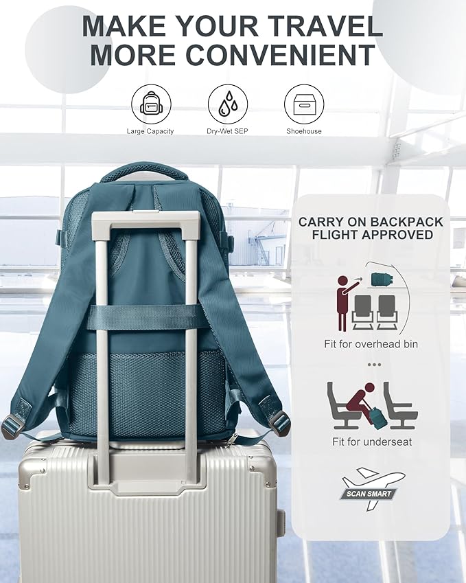 coowoz Travel Backpack Carry On for Women Man Gym Backpack with Laptop Compartment Mochila de Viaje Teacher Personal Item Backpacks Airplane Accessories Must Haves Peacock Blue Small