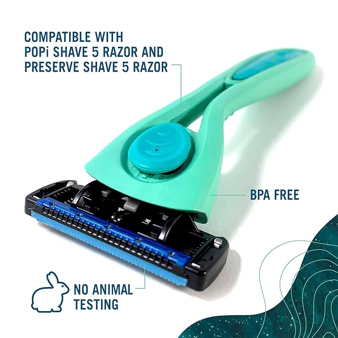 Preserve POPi Shave Razor Blades Refills - 5 Blade Razors for Men & Women - Ceramic Coated Shavers for Comfort with Aloe-Cocoa Butter Strip - Reusable Shaving Refill - 8 Pack
