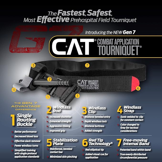 EVERLIT Emergency Trauma Kit, CAT GEN-7 Tourniquet 36" Splint, Military Combat Tactical IFAK for First Aid Response, Critical Wounds, Severe Bleeding Control (Black)