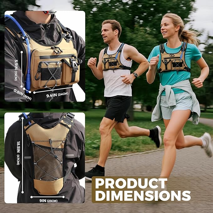 USA Original Patent Running Hydration Vest Backpack, Lightweight Chest Pack with 2.0L Water Bladder Bag Daypack for Hiking Running Cycling Race Marathon for Women Men