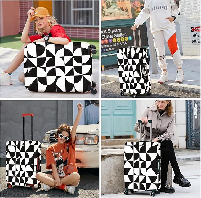 ANNA QUEEN Geometric Minimalist Luggage Cover, Suitcase Protector with Modern Abstract Pattern, Stretchable, Washable Travel Cover for 32-34 Inch Luggage
