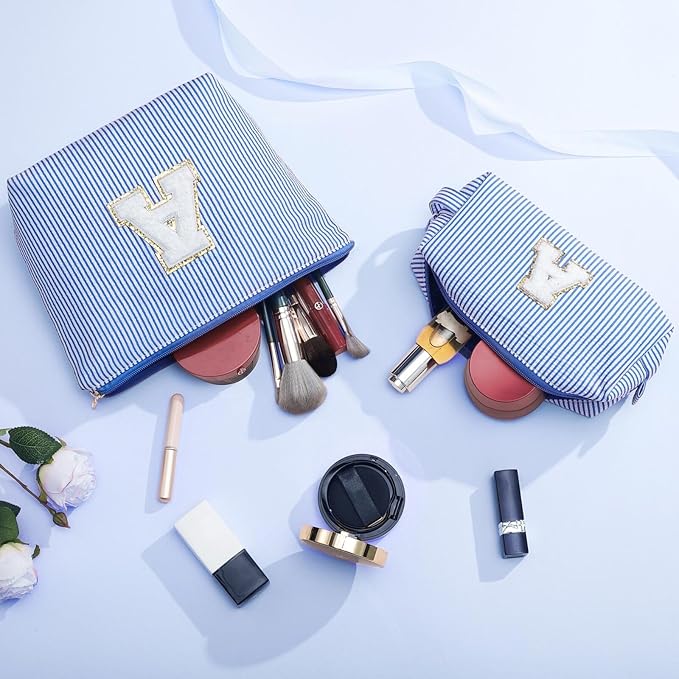 YOOLIFE Travel Makeup Bag for Women, Initial Make Up Bag with Makeup Brush Bag Monogram Makeup Bags 2 Pieces Cute Makeup Bag Personalized Sister Gifts Best Friend Birthday Gifts for Women Her Mom H